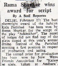 Rama Shankar Wins Award for Script