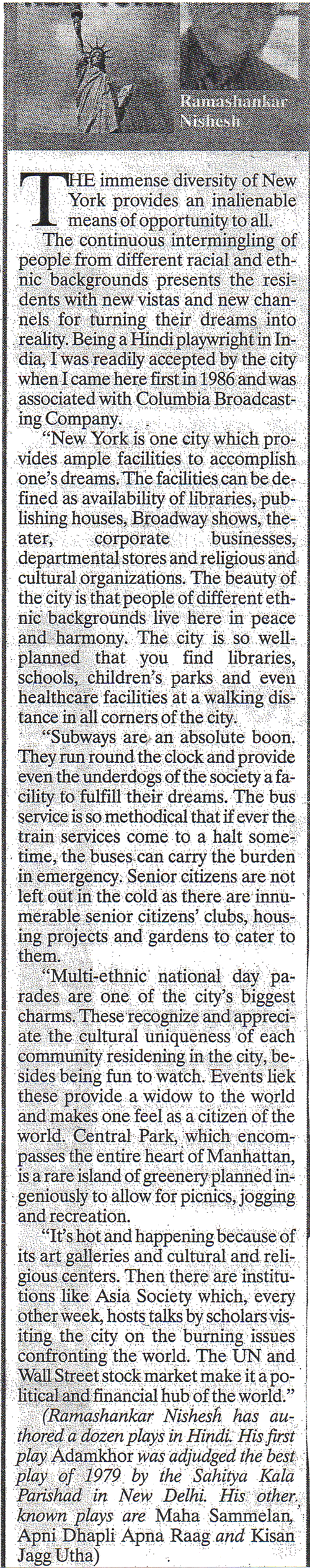 Indian Express New York 4th July, 2003